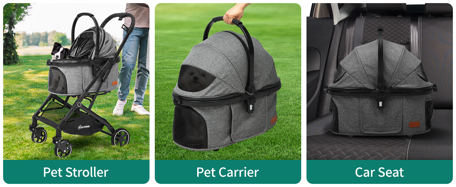 Візок для собак YITAHOME - переносна коляска для маленьких собак та котів (до 15.9 кг), сірий