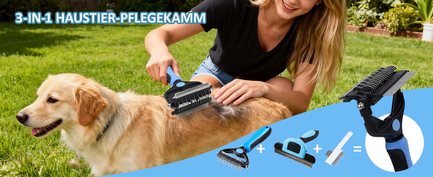Набір гребінців для котів та собак 3 в 1, для видалення підшерстка, шерсті та розплутування, з масажною насадкою, підходить для довгошерстих та короткошерстих тварин