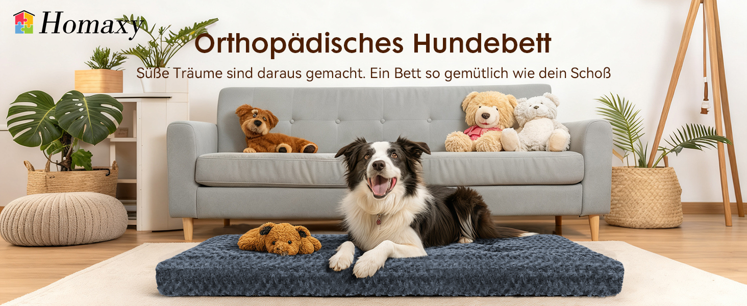 М'яке ортопедичне ліжко для собак Homaxy, великих порід, 89x59x8 см, темно-сірий колір, з антиковзною основою, миється