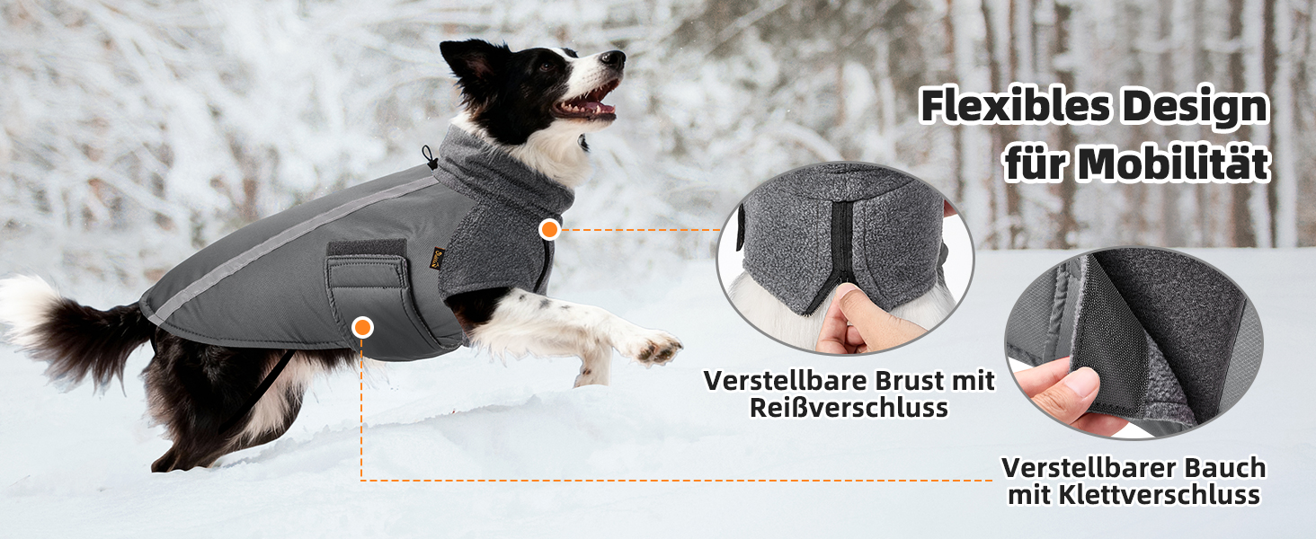 Зимовий теплий пуховик для собак SlowTon з флісу, водонепроникний та вітронепроникний, з нашийником-гетром та світловідбиваючими смугами, регульований, для цуценят, розмір M+, червоний