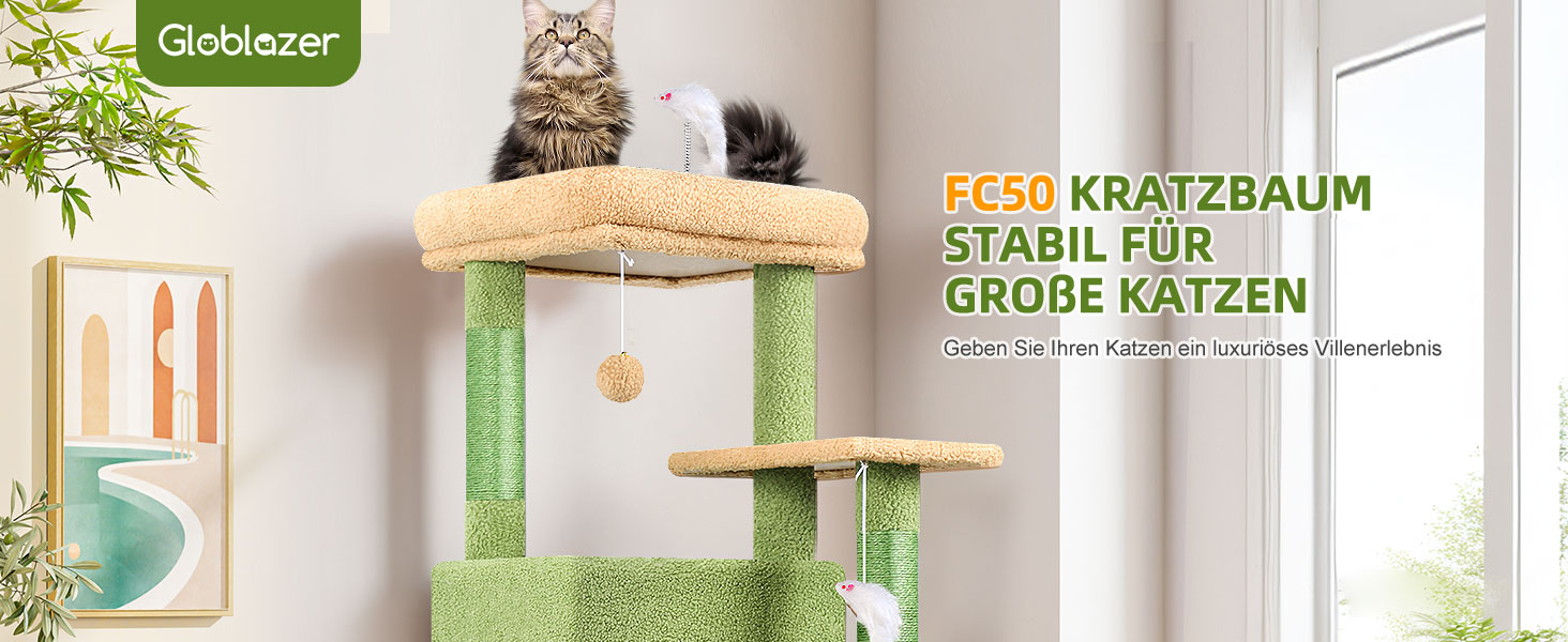 Кігтеточка Globlazer XL для великих котів та літніх тварин з будиночком, платформами та іграшками, 127 см