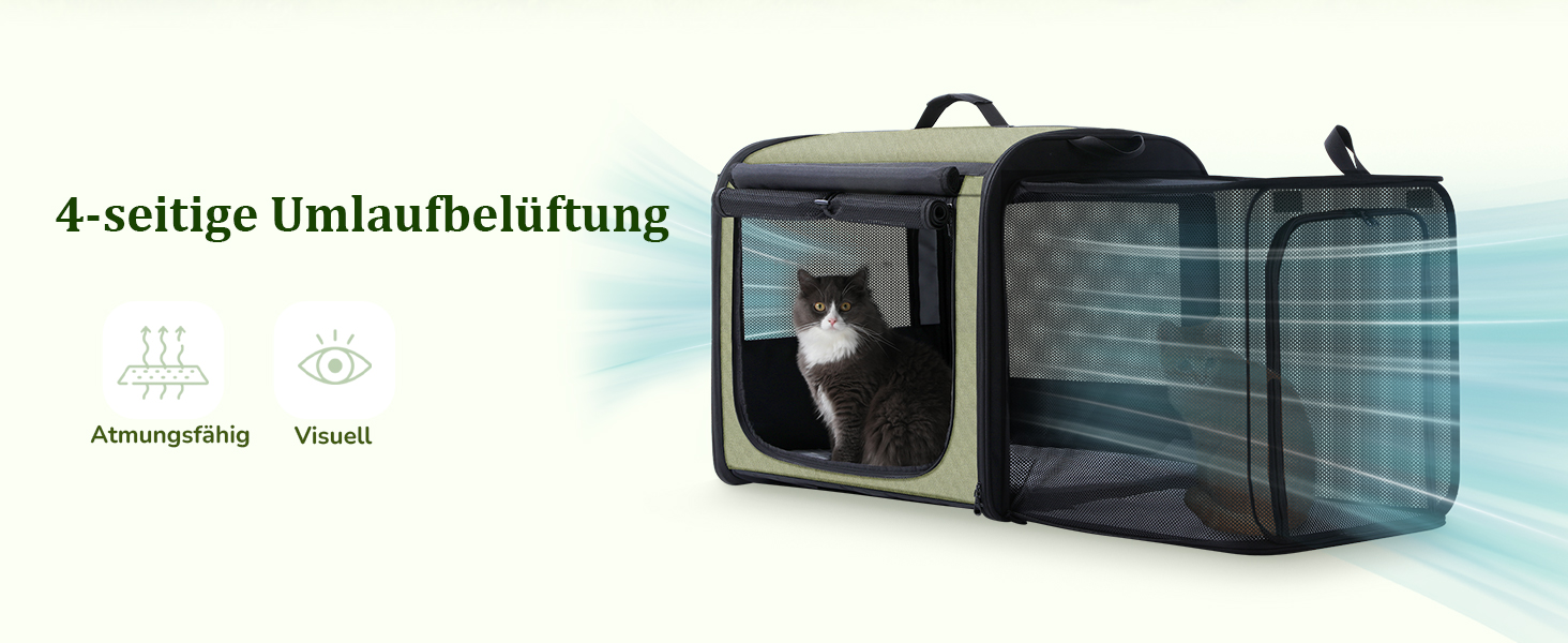 Pecute Розширювана переноска для котів та маленьких собак, переноска-трансформер, 61 x 52 x 45 см, для подорожей, темно-сірий, темно-зелений