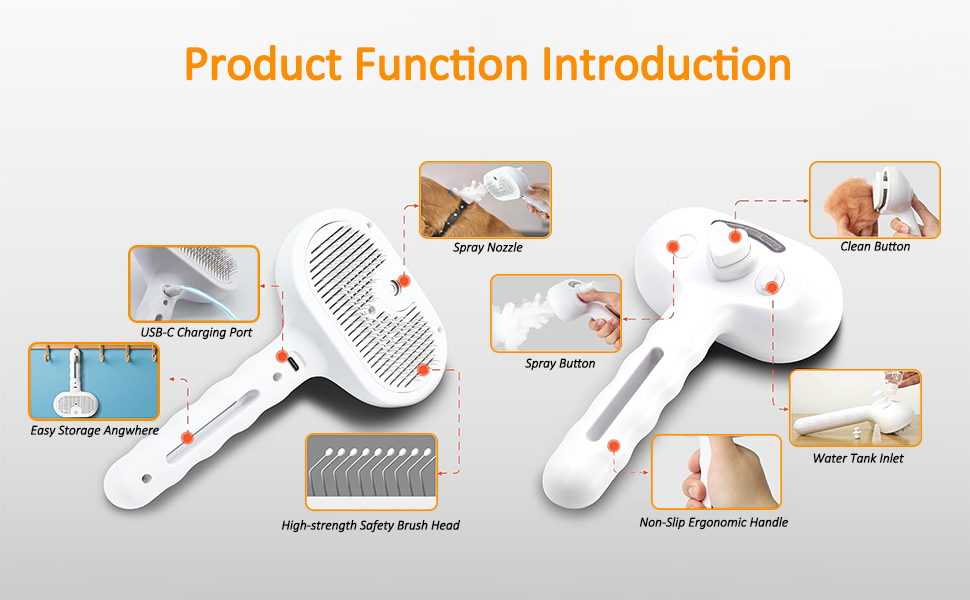 Буршлюк для котів з парою, універсальна щітка для догляду за тваринами для котів та собак, щітка для собак з парою для видалення шерсті, масажна щітка для грумінгу, підходить для довгошерстих та короткошерстих тварин білого кольору