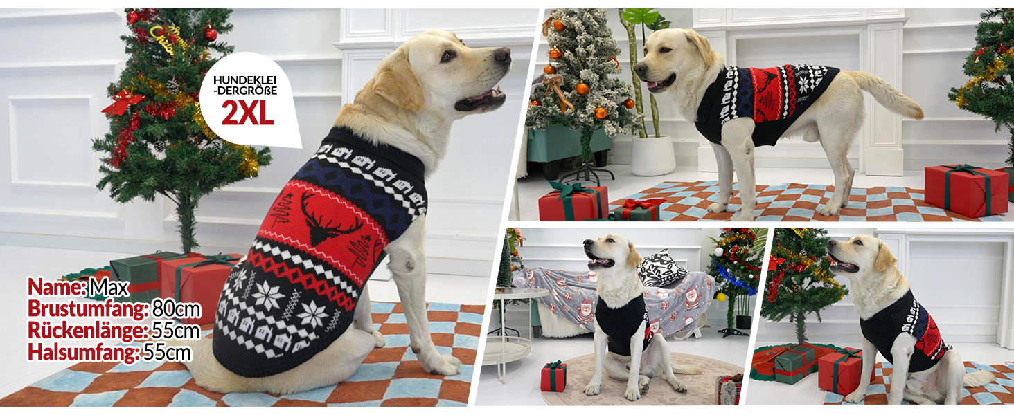 Світер для собак KONVINIT з різдвяним дизайном (олень, сніжинки, ялинка). Теплий різдвяний костюм для собак, зелений, XXL (71 см обхват грудей)