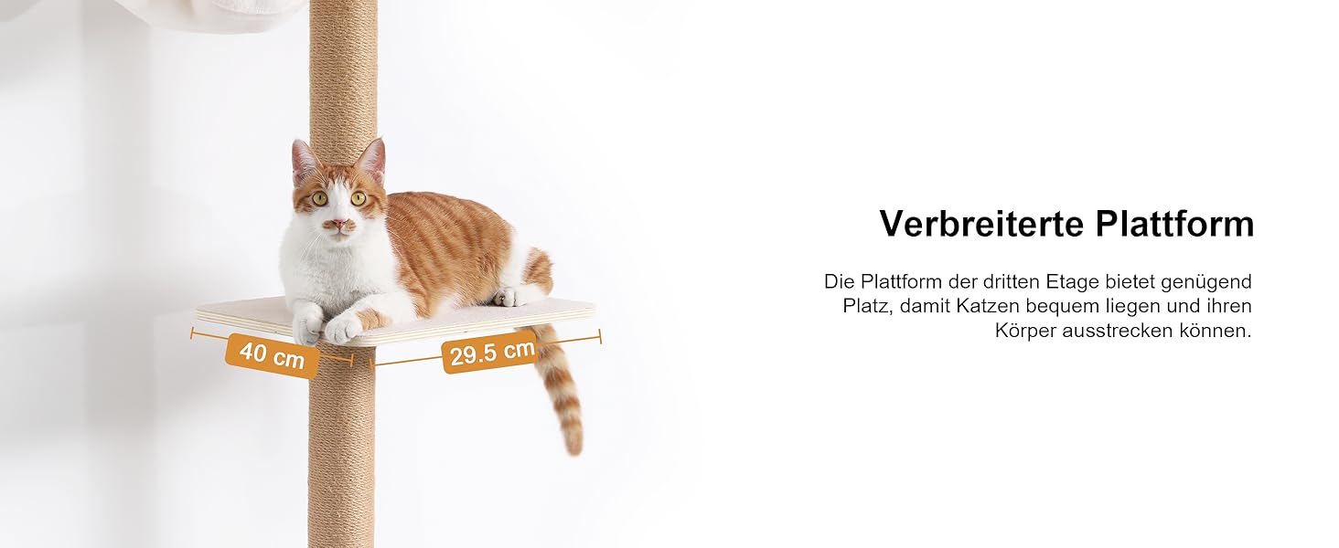 Драбина-кіготь для котів FUKUMARU, 4 яруси, до стелі (251-274см), кріпиться до стіни, з джутової тканини та зручною гамаком, бежева