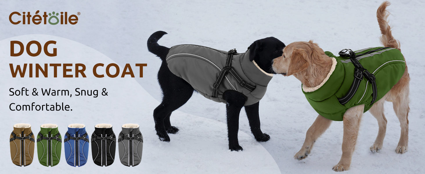 Теплий зимовий одяг для собак Citétoile: куртка з блискавкою, вітрозахисна, з відбиваючими смугами та нагрудником (сірий, M)