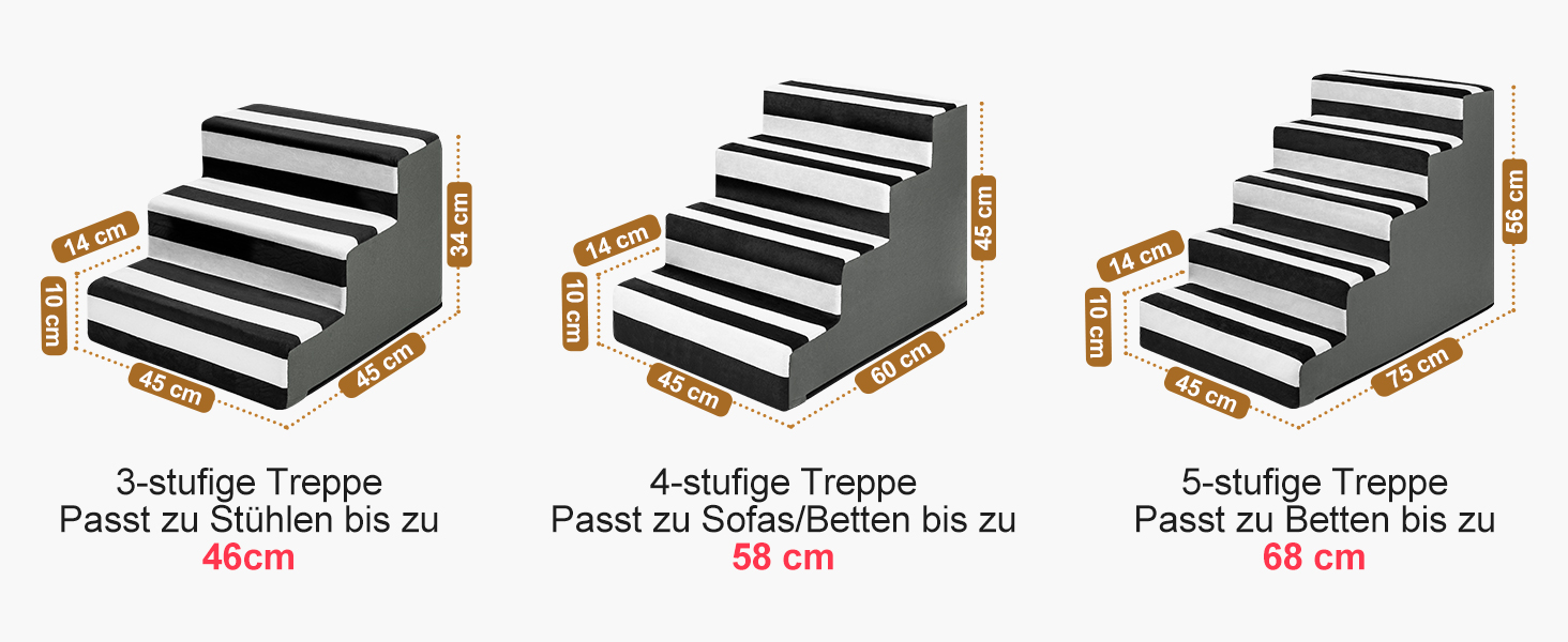 Сходинка для тварин PawK знімний чохол, 3 сходинки, щільний пінопласт, для собак та котів, 45 x 45 x 34 см