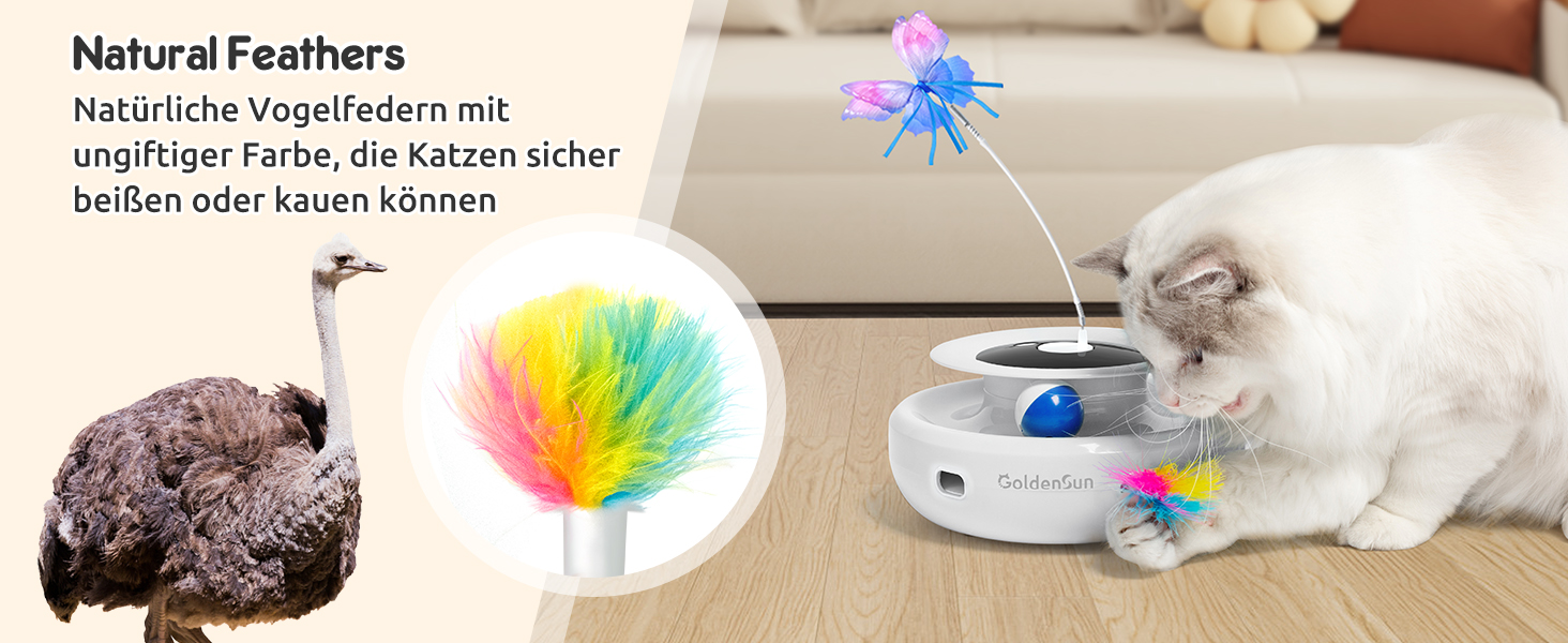 Інтерактивна іграшка для котів GoldenSun 3-в-1: Whack-A-Mole, метелик, м'ячик. USB, 6 насадок. Білий колір