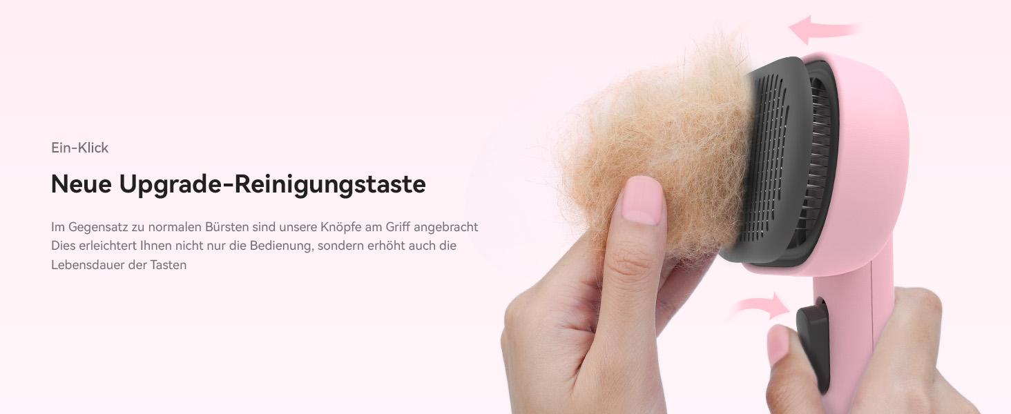 Щітка для котів Aumuca з кнопкою витягування, для довгої та короткої шерсті, універсальна для домашніх тварин, щітка для котів для видалення відмерлого хутра та масажу, рожева