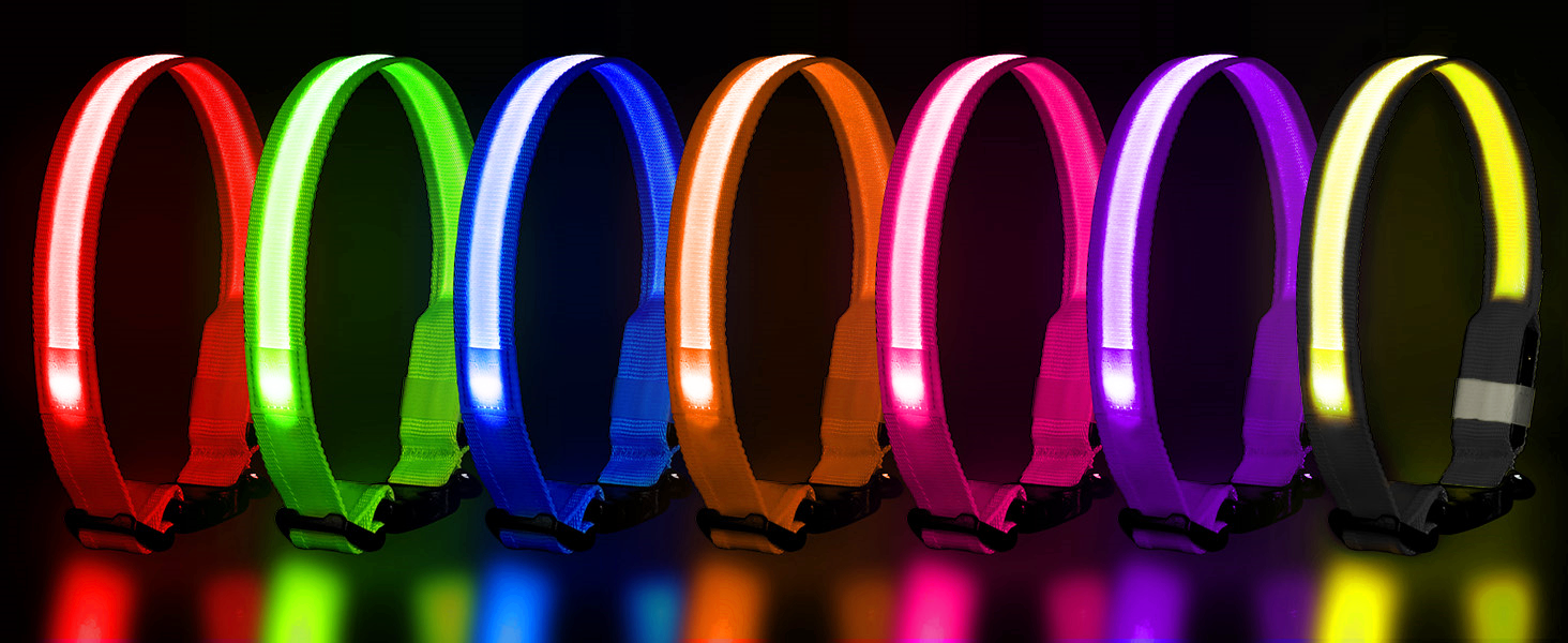 Світлодіодне нашийник для собак Leuchthalsband PcEoTllar, водонепроникний, 7 кольорів, регульований, для маленьких та великих собак, чорний (зелений, S)