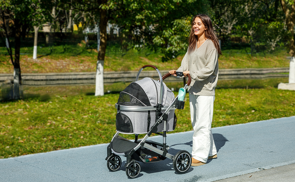 Візок для собак та котів PawHut 3-в-1, розкладний, до 10 кг, сірий