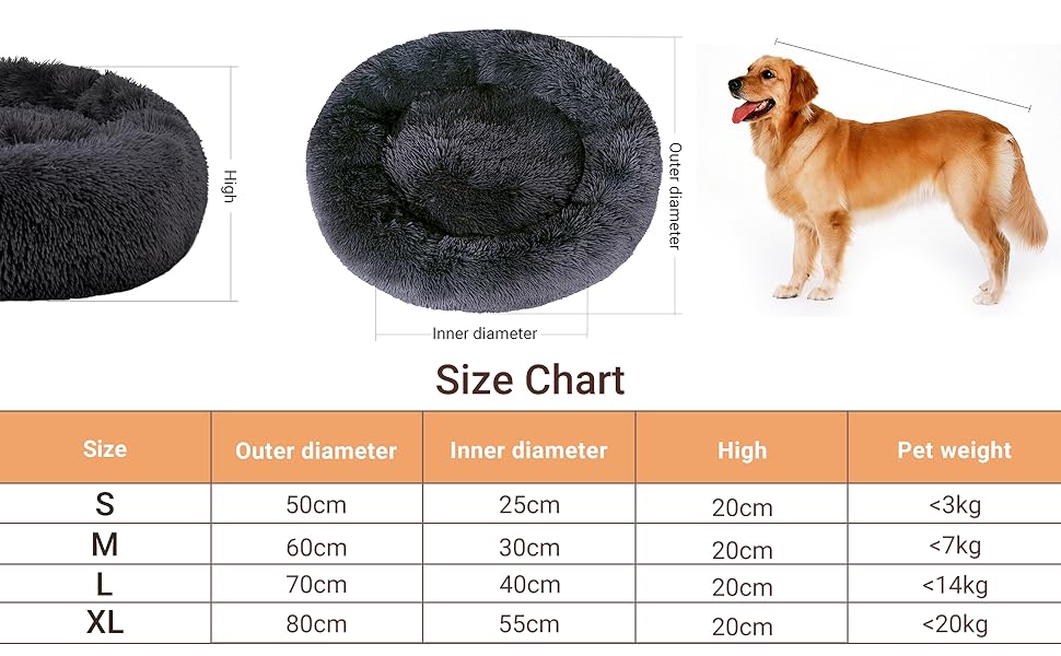 Кругле лежанка для собак та котів, 50 см, з ортопедичним пюшем, для дітей, сіра