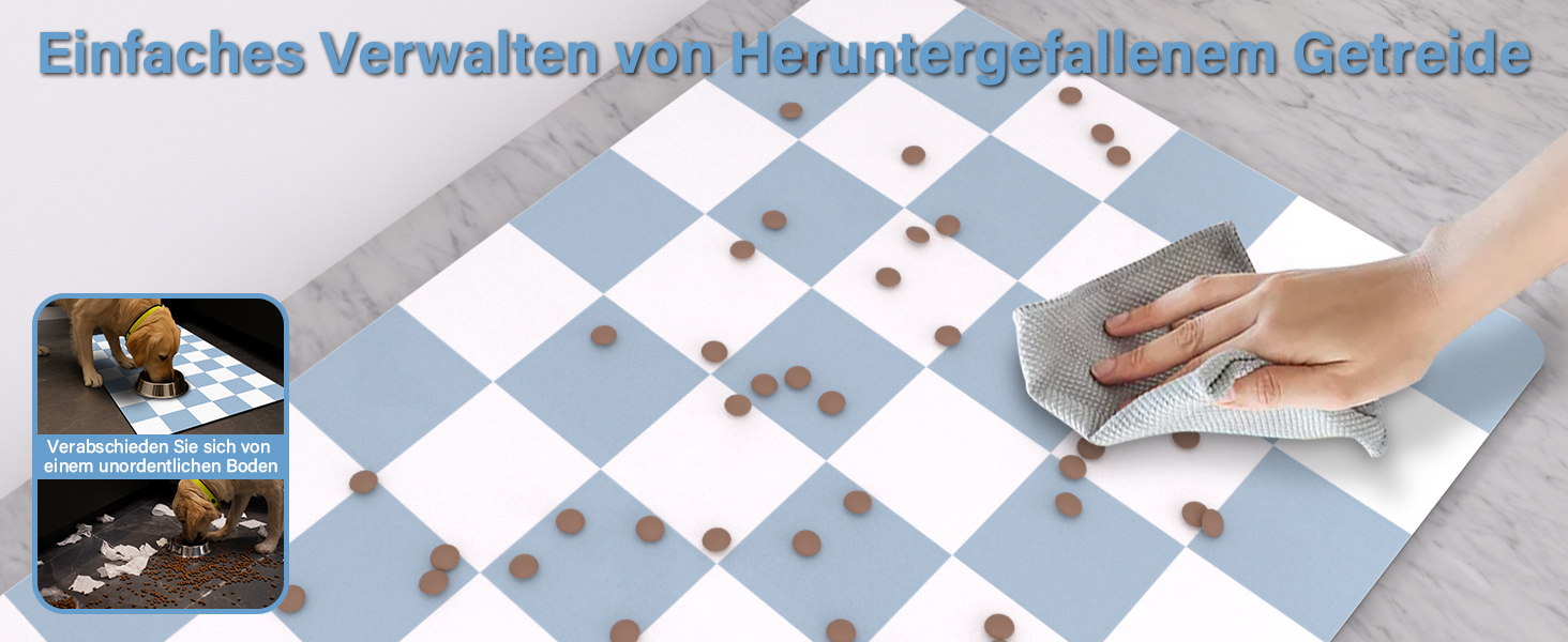 Килимок для котячого/собачого корму BLESWIN - антиковзаюча підстилка під миски для тварин, чорно-білий, 51x30,5 см