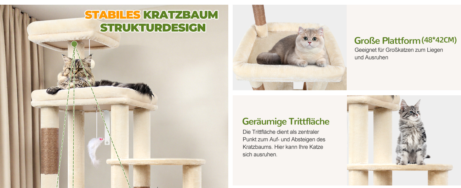 Дерев'яний комплекс для котів Globlazer XL, 167 см, бежевий: будиночок, когтеточка, платформа, іграшки для котів. Стабільний для 2-4 котів