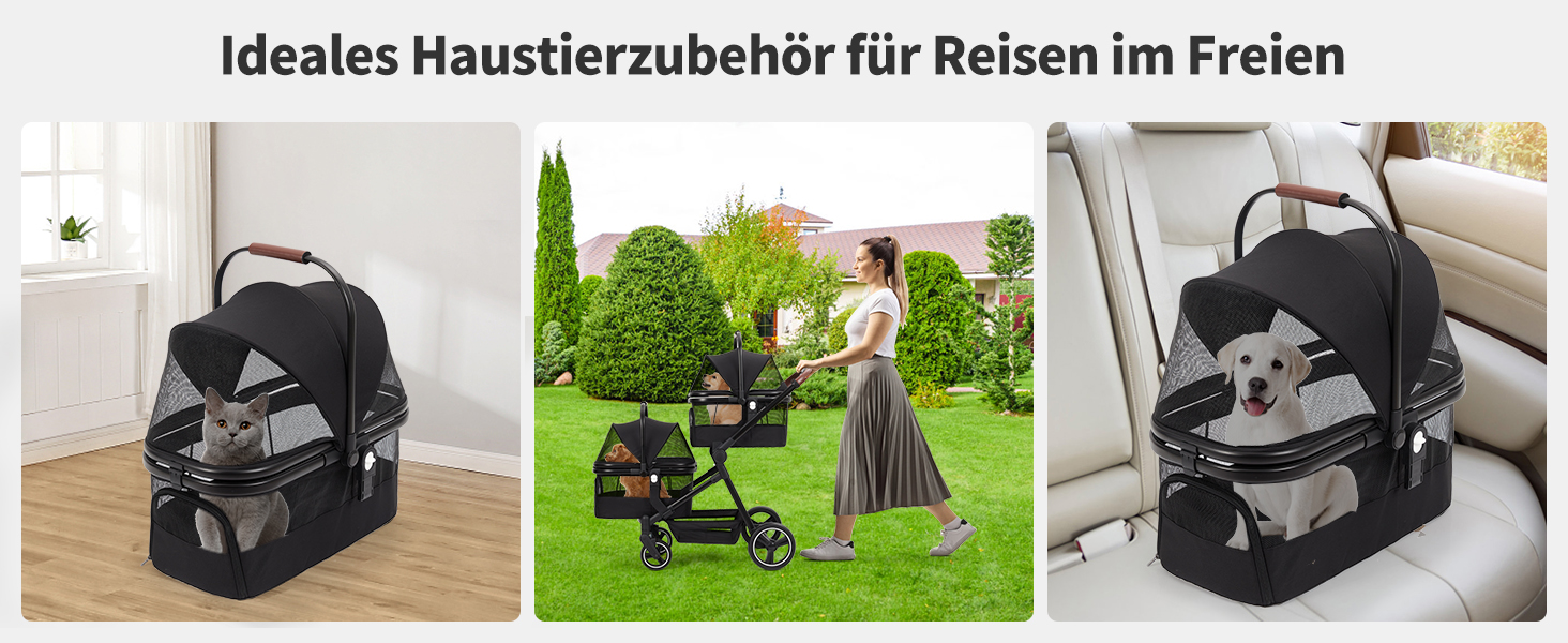 Складаний двоярусний візок для собак та котів до 22 кг, з сітчастими віконцями, тримачем для напоїв та місцем для зберігання. Ідеально для двох маленьких собак або котів. Легкий та зручний двошаровий візок.