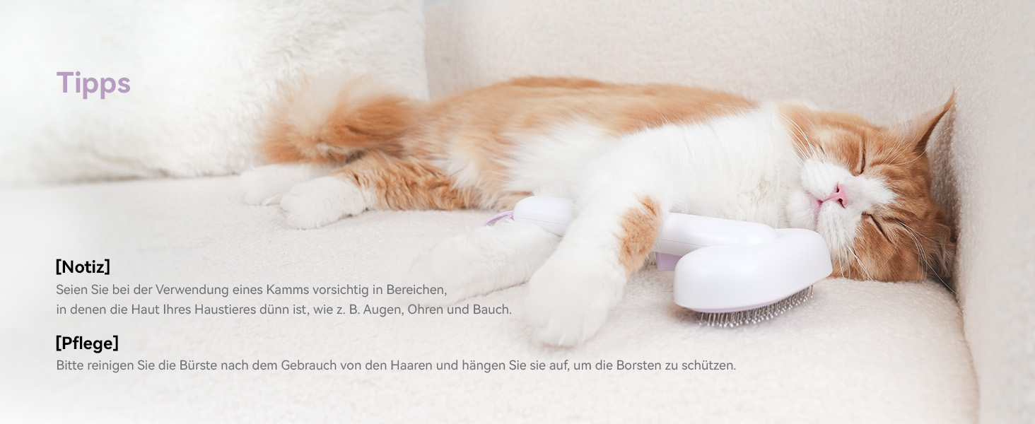 Щітка для котів Aumuca з кнопкою витягування, довговічна, для короткої та довгої шерсті, видаляє відмерле волосся та масажує, фіолетова