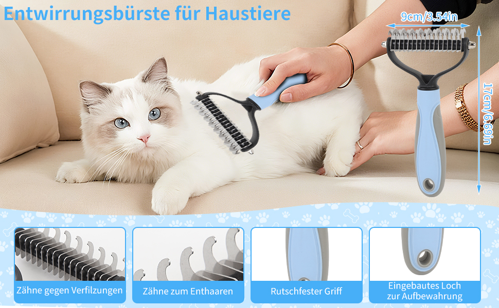 Набір для грумінгу собак та котів (9 предметів) - щітка для самостійного очищення, гребінець для видалення ковтунів, триммер для нігтів з напилком, гребінець від бліх, рукавичка для миття - професійний набір для догляду за шерстю (синій)