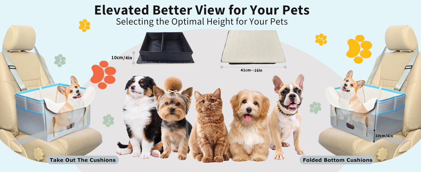 Автокрісло для собак, кошик для собак у машину, водовідштовхувальне, складане з фіксатором, для маленьких собак до 8 кг, на передні та задні сидіння (світло-сіре)