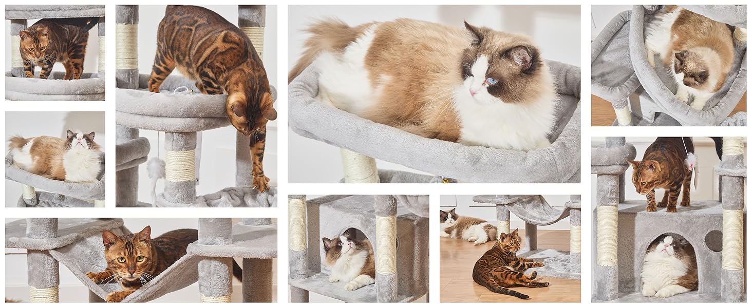 Когтеточка для котів Taoqimiao 180 см XXL, великий котячий комплекс для Maine Coon з будиночком, гамаком, великою платформою, 9 стійок для дряпання, кошиком, зелений