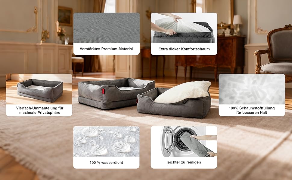 Лягу для собак середніх та великих порід Zedelmaier, 90х68х19 см: зносостійкий кошик, товсте ліжко, миється, водонепроникна, сірий колір.