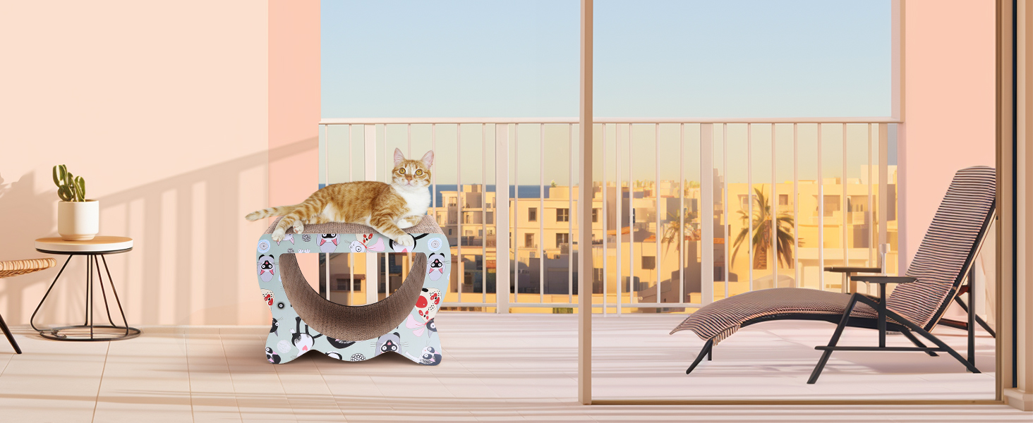 Кігтеточка для котів Nobleza з картону, дизайн голови кота, 2-в-1 (для дряпання та відпочинку), екологічна та міцна (39*29*22 см)