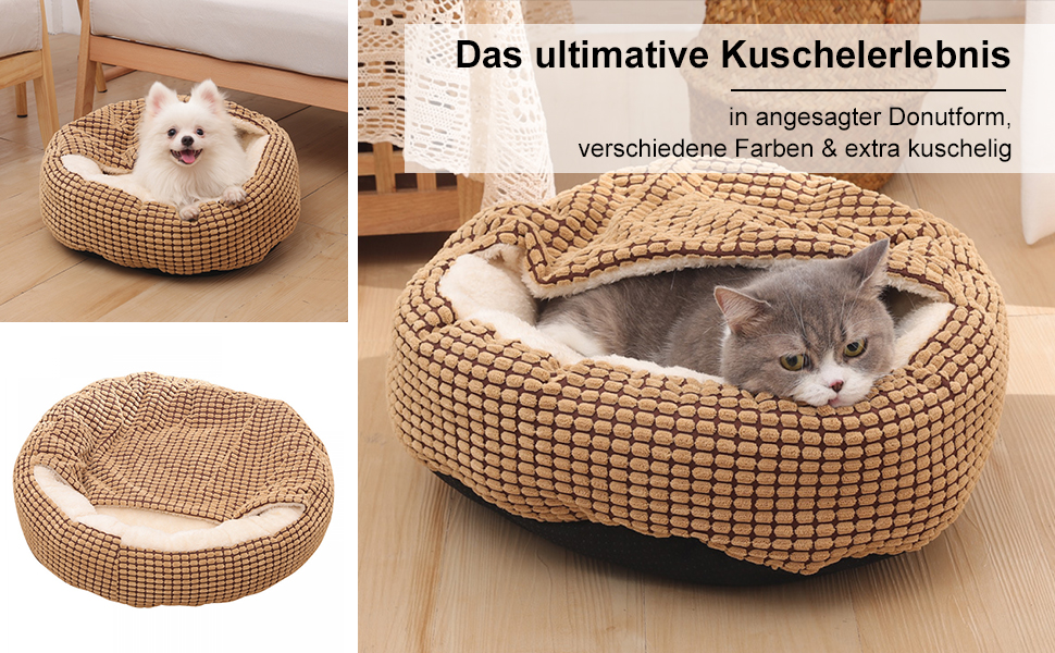 Кругла лежанка для собак та котів з капюшоном, 50х50х22 см, сіра