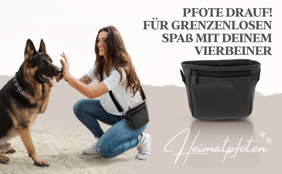 Сумка для ласощів для собак Heimatpfoten® з екошкіри, чорна, S - зручна гасiтна сумка з магнiтною застiвкою