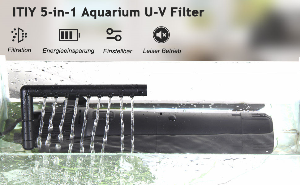 Фільтр для акваріума ITIY 5-в-1 з UV-фільтром, 650 л/год, 6W, таймер, регульований на 180°, для малих акваріумів, тропічних акваріумів, та акваріумів для черепах. UV: 8W