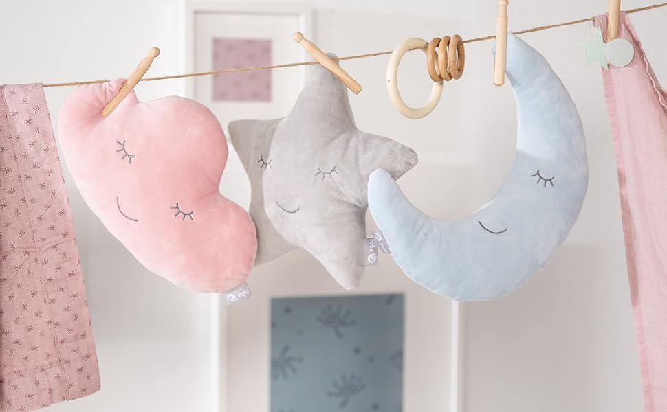Подушка для шиї Roba у формі місяця - декоративна подушка для дитячої кімнати - м'яка подушка для дівчаток та хлопчиків - сірий колір