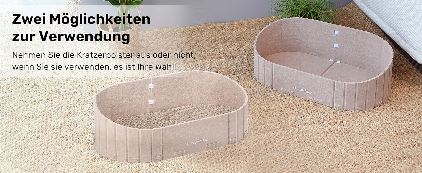 Кразберідка для котів FUKUMARU: диван з крафт-паперу, 61 см, з м'якими подушками, бежевий