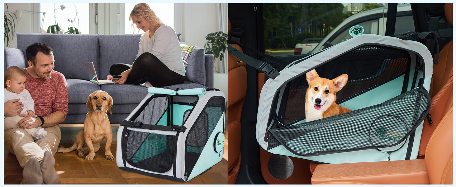 Візок для собак Ownpets - 3в1, для собак середніх порід (до 30 кг), блакитний, з автотранспортною коробкою, поворотні колеса та амортизація