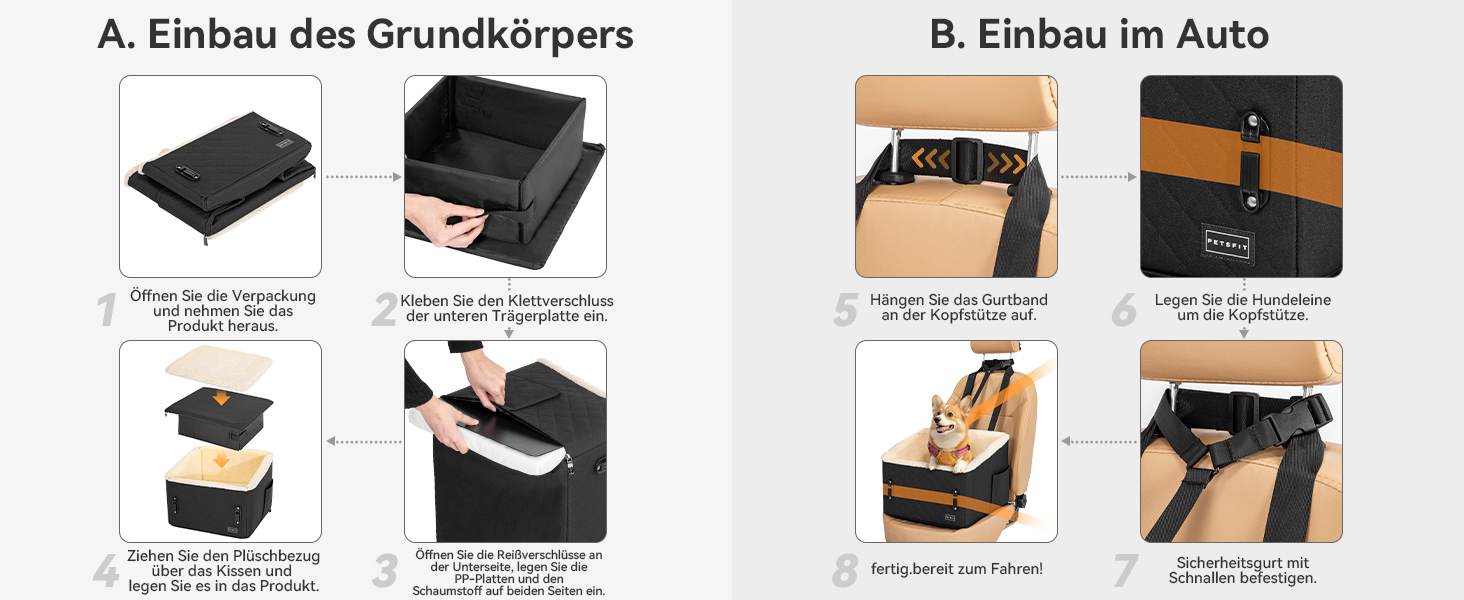 PETSFIT Автокрісло для собак, підняте на 12.5 см, чорний, для собак до 12 кг