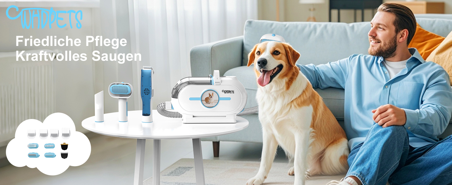 WHDPETS Машинка для стрижки собак зі збором шерсті, 2L контейнер для сміття, 45 dB, потужне всмоктування 9000 Pa, видаляє 99.99% шерсті, 4-в-1 для собак та котів