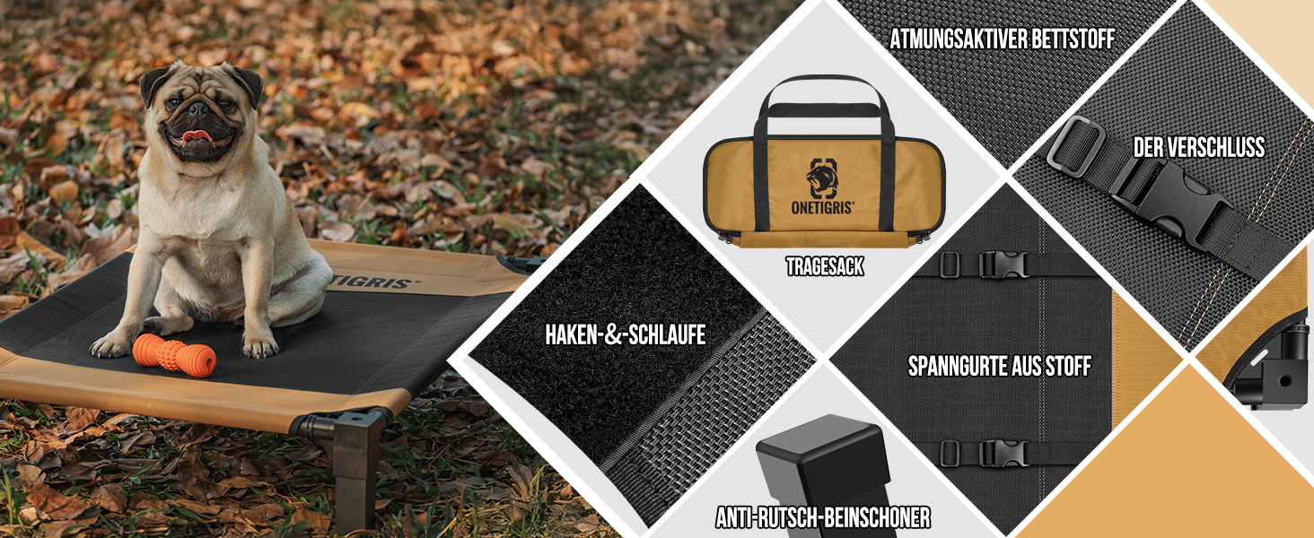 OneTigris лежанка для собак, піднята лежанка 130x91 см, висота 23 см, проста збірка, дихаюча, довговічна, легко миється, підходить для дому, двору, вулиці - коричнева L