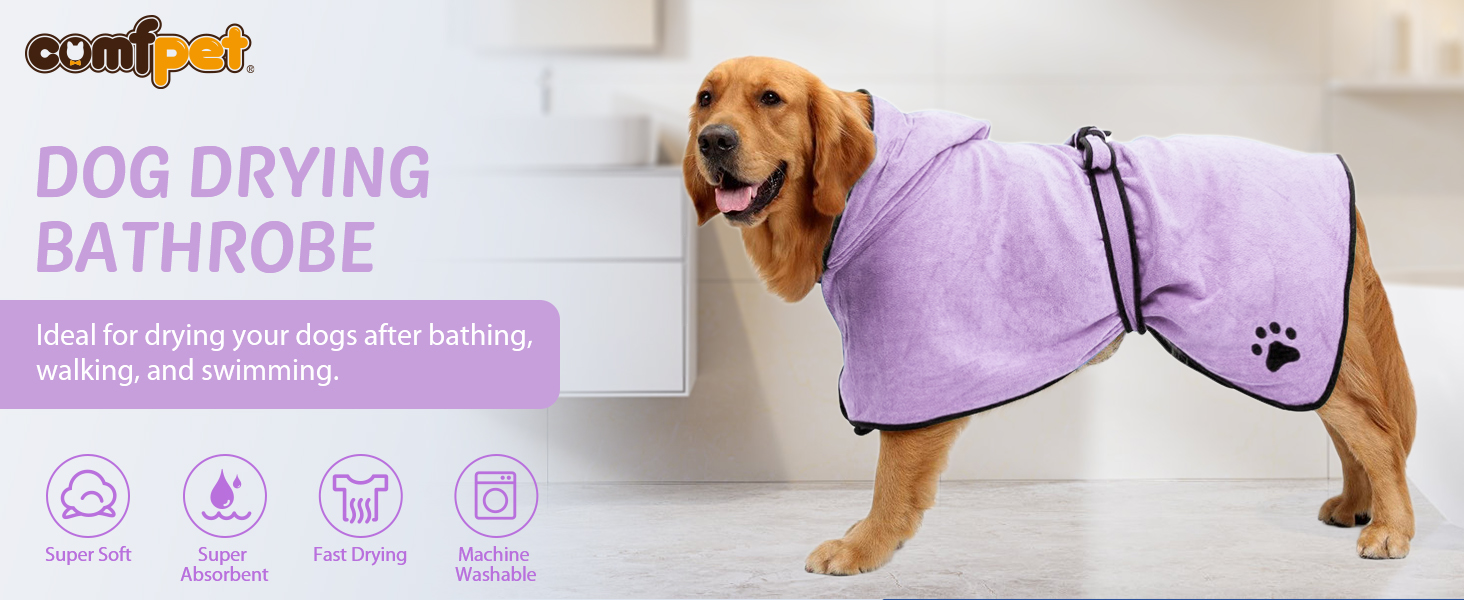 Рушник для собак з капюшоном, вбираючий, для сушіння після купання, для котів та собак усіх порід, L (блакитний) (фіолетовий L)