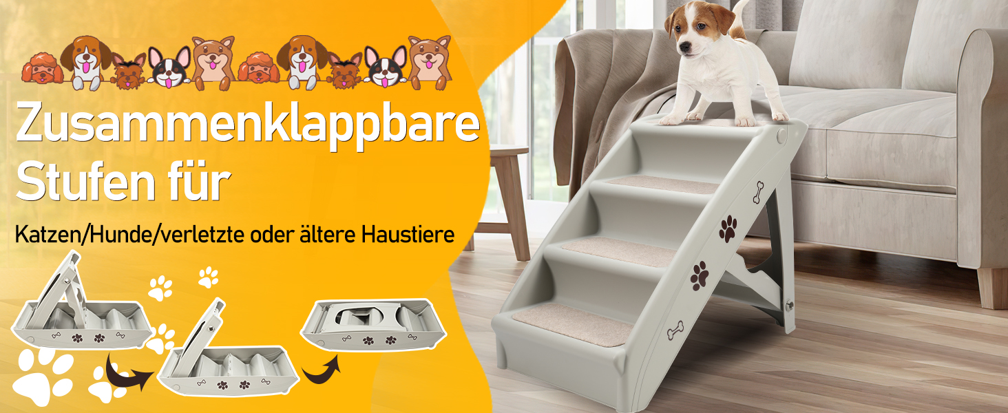 Сходинка для собак Vigevee: складана, 4 ступені, 48.5 см, до 75 кг, з антиковзним покриттям для собак та котів