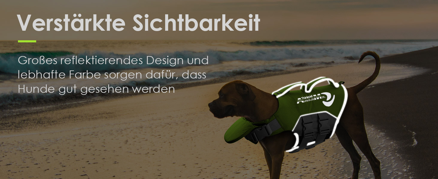 Спасальний жилет для собак ThinkPet, зелений, розмір M, регульований, з відбиваючими елементами