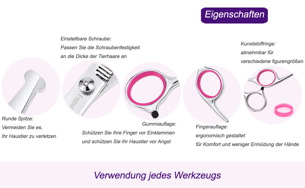 Набір професійних ножиць для собак з безпечними закругленими кінчиками, прямі ножиці, ножиці для вичісування, ножиці для стрижки шерсті, вигнуті ножиці та гребінець для догляду за шерстю собак та котів