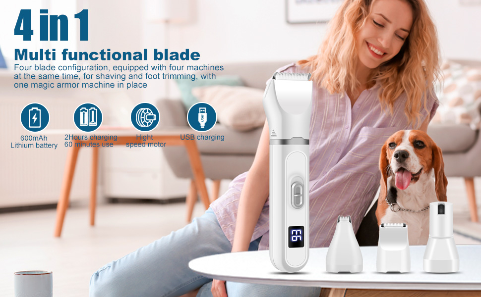 Набір для догляду за собаками та кішками 4-в-1: машинка для стрижки, триммер, точилка для кігтів, догляд за шерстю