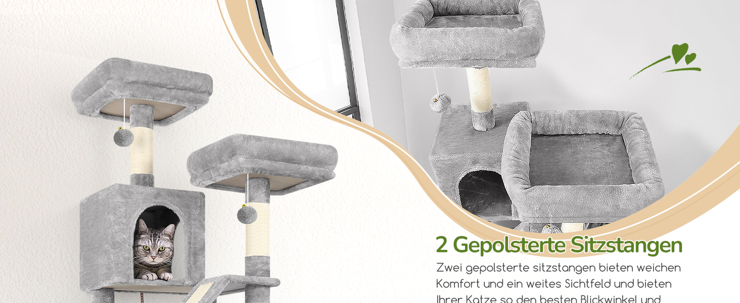 Комплекс для котів Globlazer з будиночками, лежаками та когтеточками, 189 см, сірий (XXL)