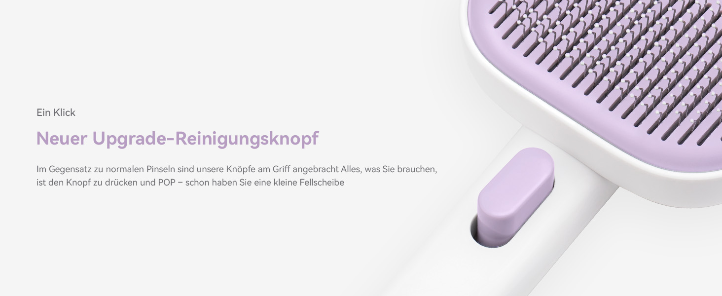 Щітка для котів Aumuca з кнопкою витягування, довговічна, для короткої та довгої шерсті, видаляє відмерле волосся та масажує, фіолетова