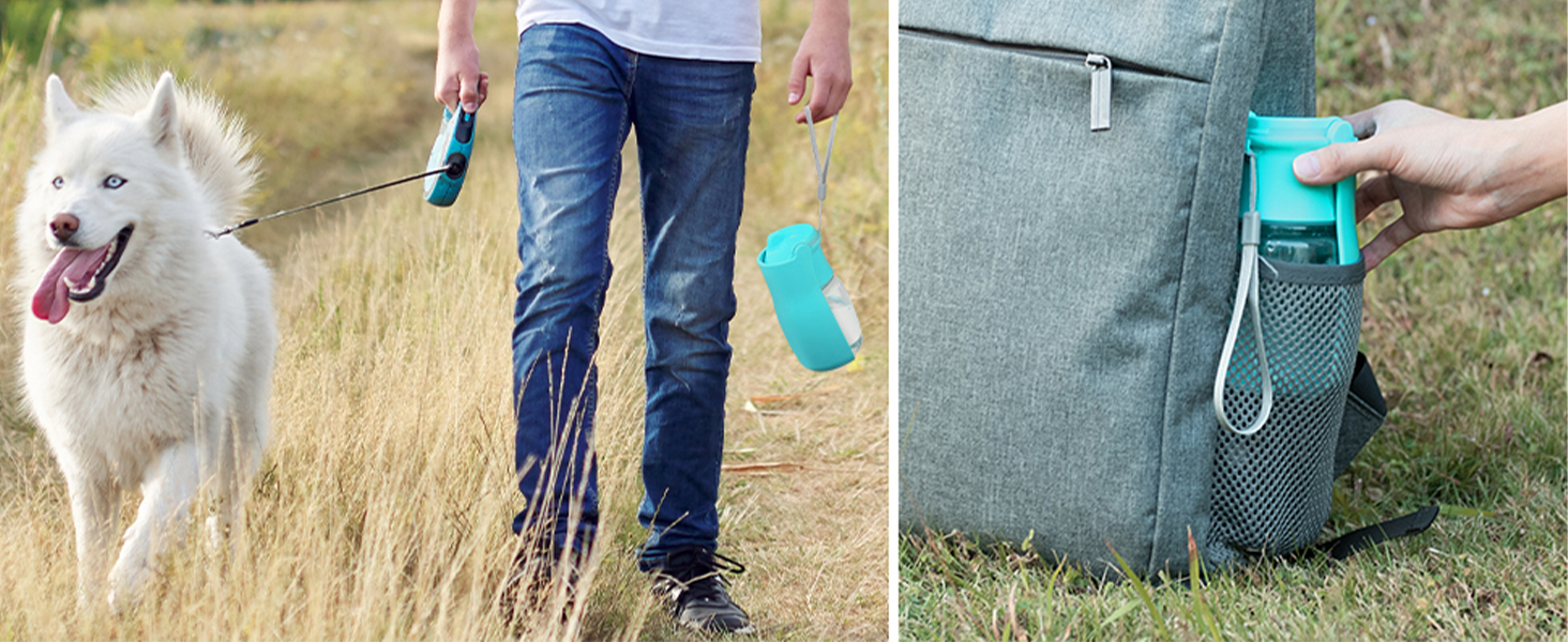 Водяна пляшка для собак на прогулянку 570мл або 350мл. Пляшка-поїльник для цуценят, малих, середніх та великих собак. Колір: блакитний