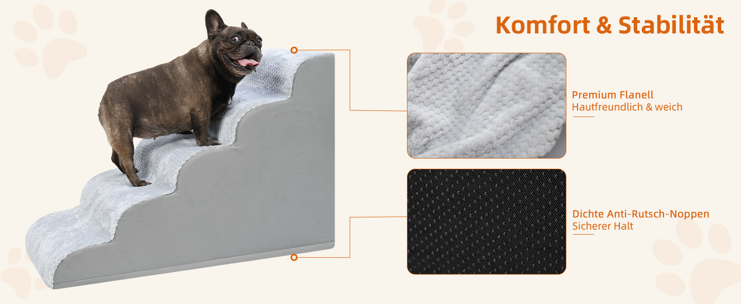 Східці для собак KSIIA, 3 сходинки, 40 см, для маленьких собак та котів, знімний водостійкий чохол, для ліжка, дивану, софи та авто, 40x57x40 см, сірий колір