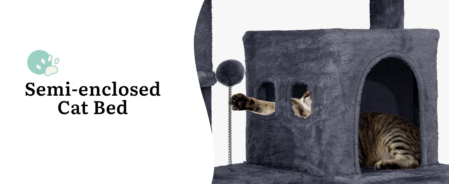 Дерев'яний комплекс для котів YITAHOME з подряпальниками, будиночком та лежаками, 157 см, сірий