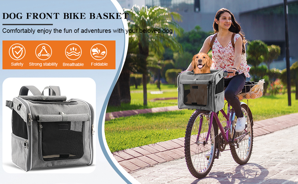Корзина для собак на велосипед Eiito з анти-кіп системою | Безпечна переноска для собак до 6 кг, також як рюкзак та автотранспортна сумка | Для маленьких собак