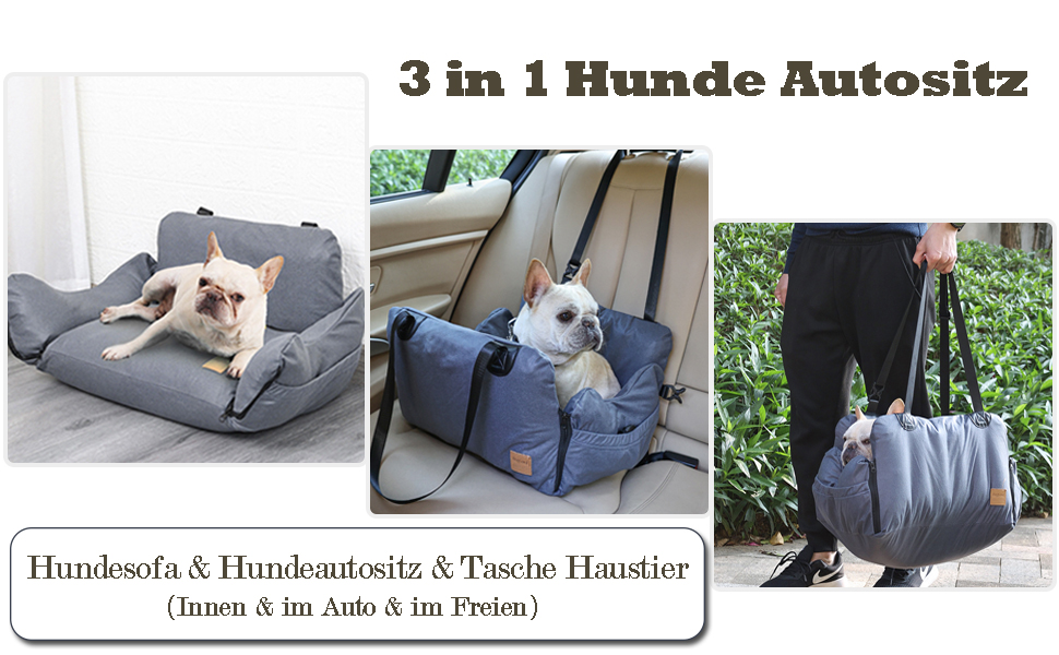 Автокрісло для собак та котів, сіре, з кріпленням та кишенею для зберігання, для маленьких та середніх порід