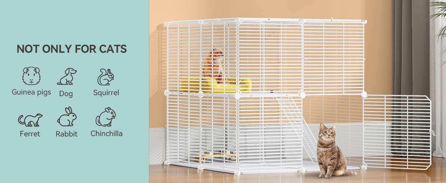 Клітка для котів YITAHOME для дому та вулиці, 2-ярусна, з металевим дротом, з 2 дверима та драбиною, 71x71x71 см, біла