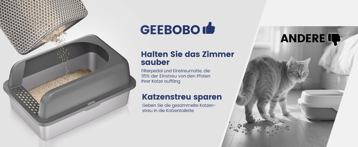 Лотки для котів Katzenklo Edelstahl XL: нержавіюча сталь, 60x40x30 см, з лопаткою та килимком, для великих котів