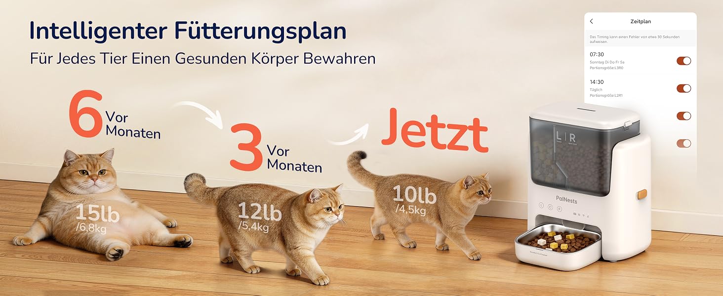Автоматична годівниця для котів та собак PalNests на 5 л з чашею з нержавіючої сталі, подвійним контейнером, осушувачем та керуванням через додаток (APP)