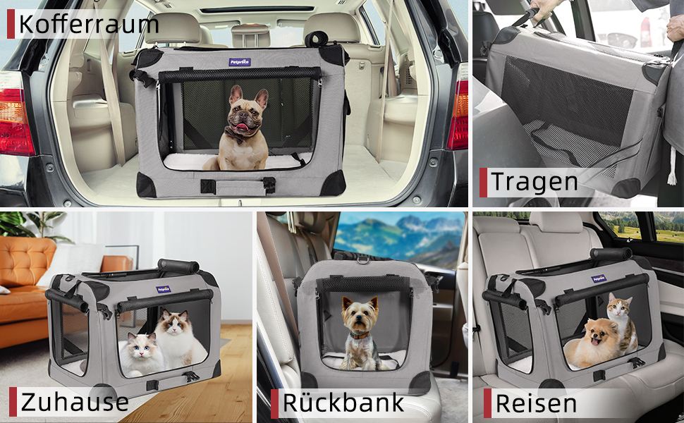 Транспортна переноска для котів та собак Petprsco, 60x42x42 см, сіра. Зігріваюча ковдра, складна миска та знімне покриття.